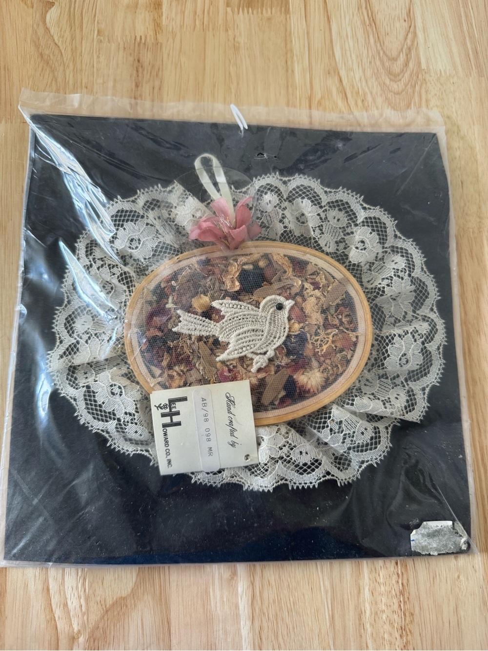 Vintage Lace Wall Hanging with Lace Bird and Potpourri